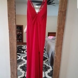 Red long formal dress with slit leg